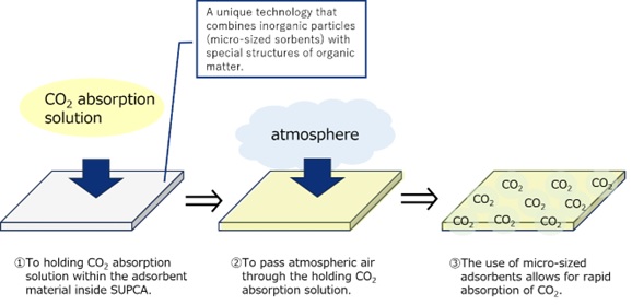 The mechanism by which SUPCA absorbs CO2.